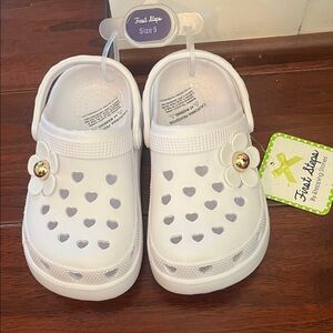 First Steps White Kids Sandals Crocs with Heart Cutouts